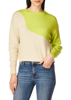 KENDALL + KYLIE Women Color Blocked Crewneck Sweater Ivory/Mojito