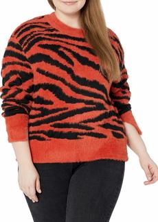 KENDALL + KYLIE Women's Crew Neck Cropped Jacquard Sweater Burnt Orange/Black