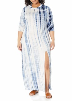 KENDALL + KYLIE Women's Regular Crewneck Maxi Dress with Front Slit French Navy/Blush