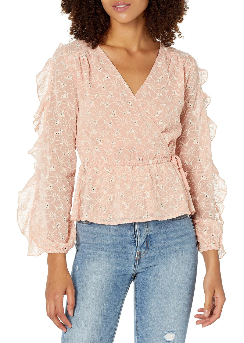 KENDALL + KYLIE Women's Ruffle Sleeve Front Wrap Blouse  XXS