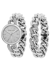 Women's Kendall + Kylie Silver Tone and Crystal Chain Link Stainless Steel Strap Analog Watch and Bracelet Set 40mm