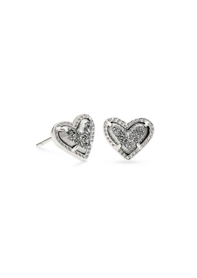 Ari Heart Stud Earrings In Rhodium Platinum Drusy Kendra Scott