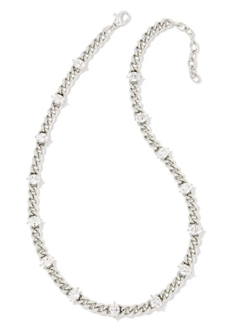 Kendra Scott Cailin Crystal Chain Necklace In Rhodium Metal White Cz