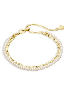 Kendra Scott Lolo Link & Cultured Freshwater Pearl Double Row Slider Bracelet in 14K Gold Plated