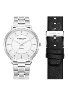 Kenneth Cole 43MM Stainless Steel, Diamond, Bracelet & Leather Strap Watch Gift Set