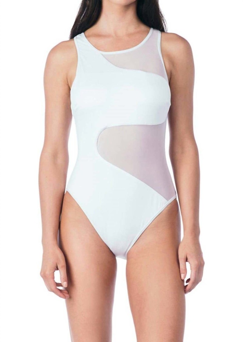 Kenneth Cole All Meshed Up Mesh High Neck One Piece Swimsuit In Solid White