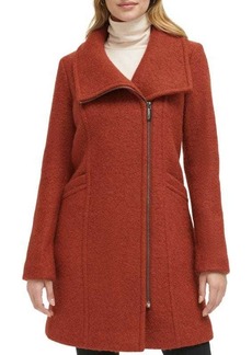 Kenneth Cole Asymmetrical Zip Wool Boucle Coat