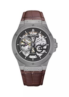 Kenneth Cole Automatic Gunmetal-Tone Stainless Steel & Leather Skeleton Watch/43MM