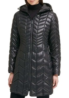 Kenneth Cole Chevron Quilted Long Puffer Jacket