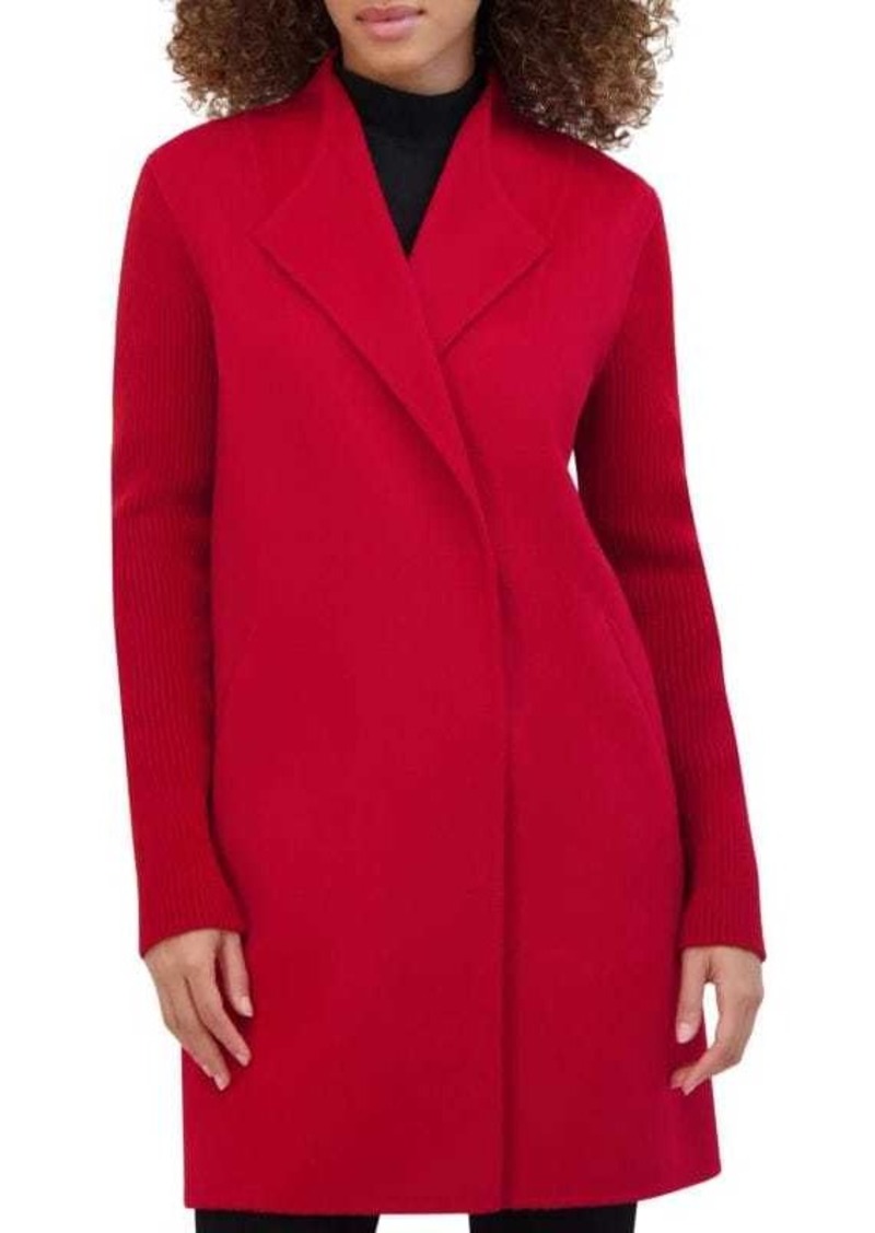 Kenneth Cole Double Breasted Ribbed Sleeve Coat