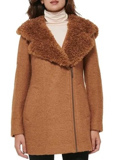 Kenneth Cole Faux Fur Trim Hooded Coat