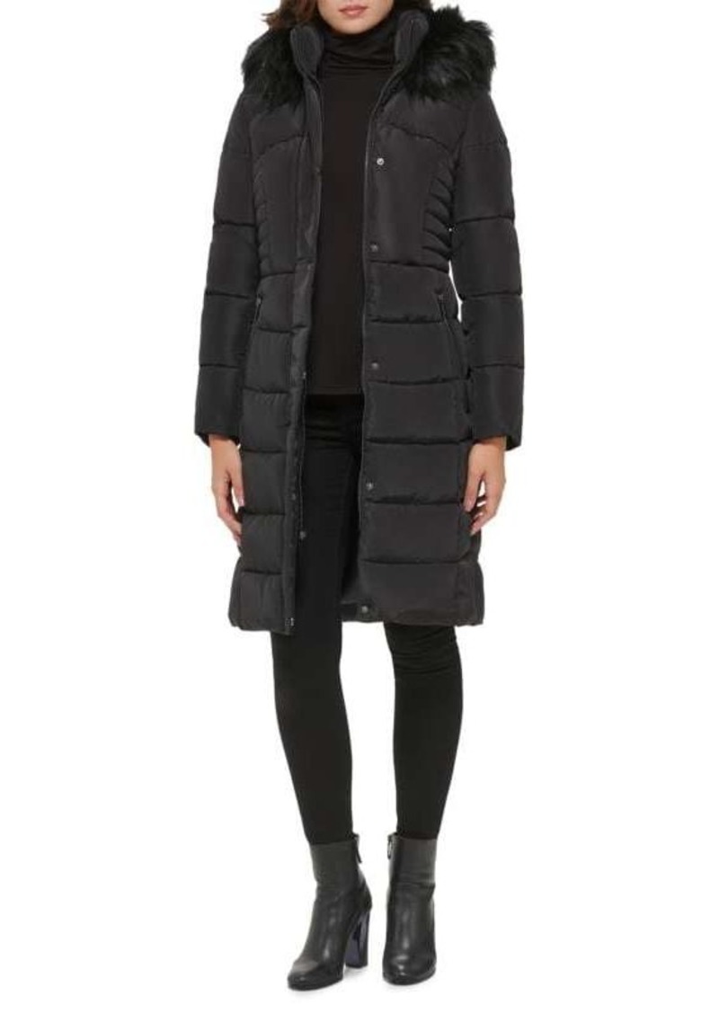 Kenneth Cole Faux Fur Trim Puffer Coat