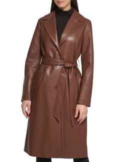Kenneth Cole Faux Leather & Faux Fur Belted Trench Coat