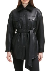 Kenneth Cole Faux Leather & Faux Fur Belted Shacket