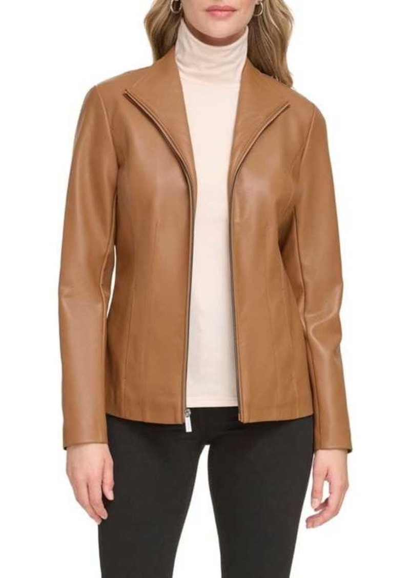 Kenneth Cole Faux Leather Mockneck Racing Jacket