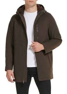 Kenneth Cole Faux Shearling Hooded Wool Blend Coat