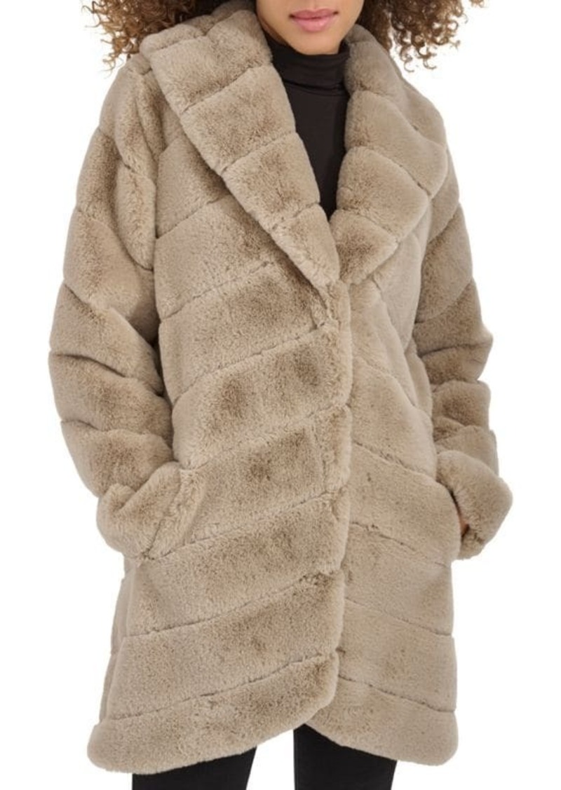 Kenneth Cole Grooved Faux Fur Long Coat