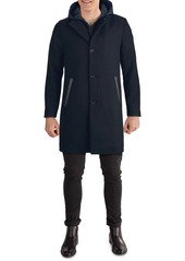 Kenneth Cole Hooded Mixed Media Coat