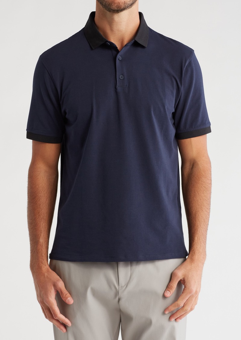 Kenneth Cole Contrast Collar Stretch Cotton Polo in Navy at Nordstrom Rack