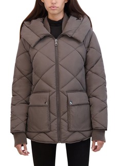 Kenneth Cole Diamond Quilted Crinkle Puffer Coat