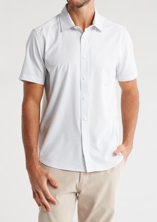 Kenneth Cole Geo Print Short Sleeve Button-Up Sport Shirt in White/Mint at Nordstrom Rack