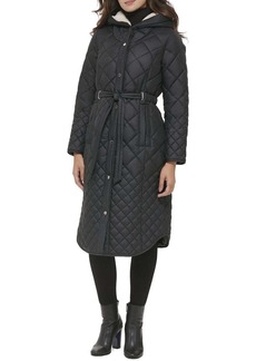 Kenneth Cole Long Belted Quilted Coat