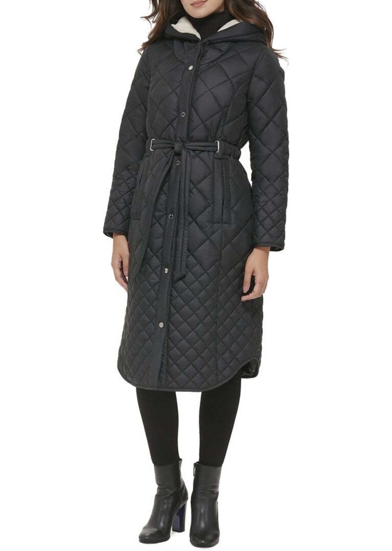 Kenneth Cole Long Belted Quilted Coat