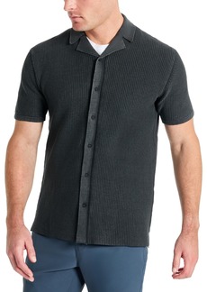 Kenneth Cole Men's Acid Washed Camp Collar Short Sleeve Sweater Shirt - Black