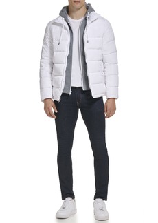 KENNETH COLE Men's Hood Puffer Angled Welt Pockets Horizontal Quilting Jacket