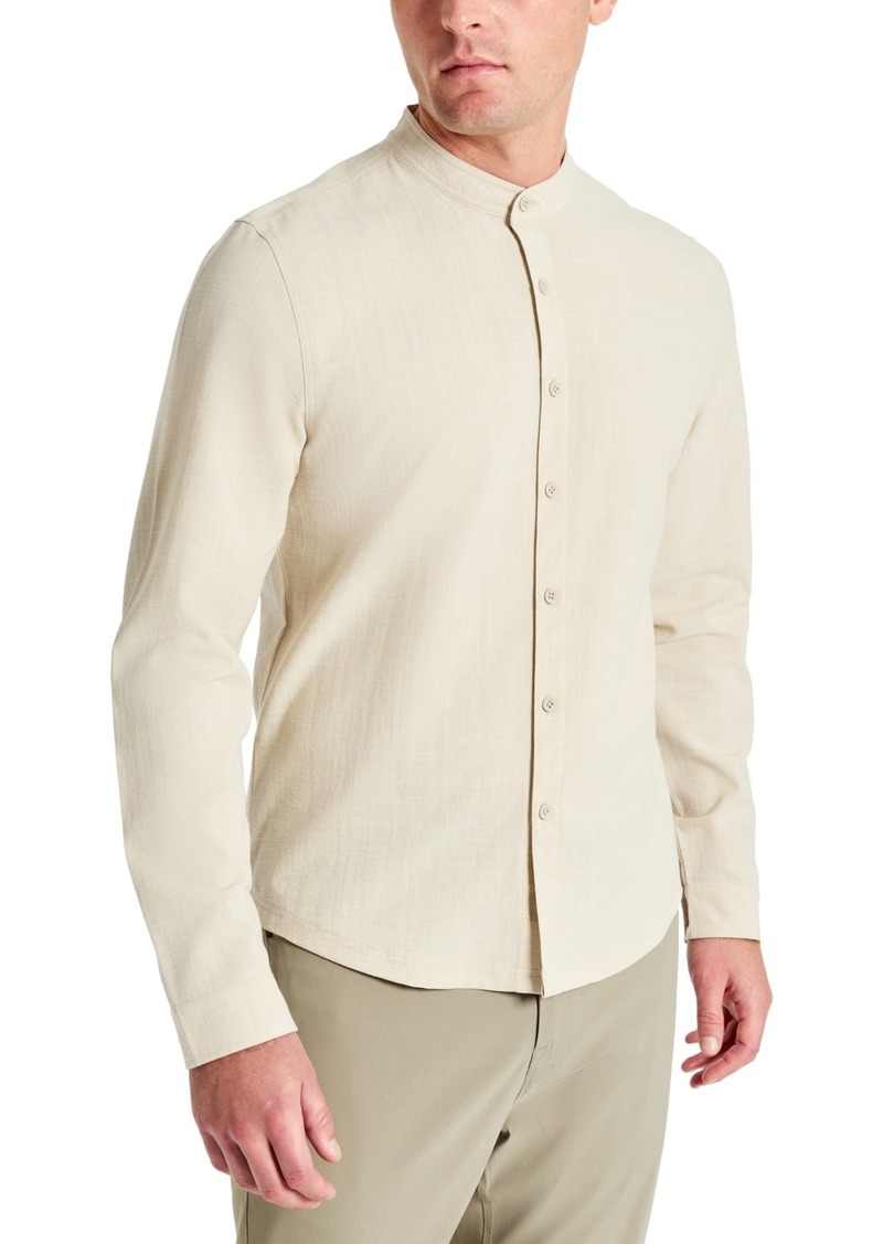 Kenneth Cole Men's Slim-Fit Performance Stretch Textured Band-Collar Button-Down Shirt - Tan