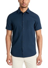 Kenneth Cole Men's Slim Fit Short-Sleeve Mixed Media Sport Shirt - Navy