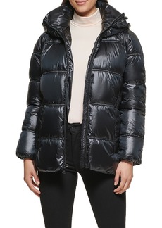 Kenneth Cole New York Box Quilted Puffer Jacket with Removable Hood in Black at Nordstrom