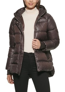 Kenneth Cole New York Cire Hooded Puffer Jacket in Chocolate at Nordstrom