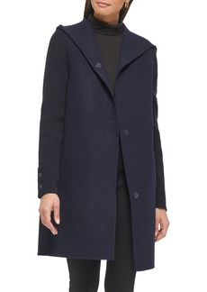 Kenneth Cole New York Double Face Wool Blend Hooded Coat in Navy at Nordstrom Rack