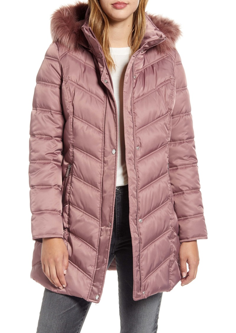 kenneth cole faux fur trim puffer jacket