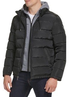 Kenneth Cole New York Hooded Faux Layer Puffer Jacket in Black at Nordstrom Rack