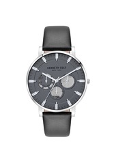 Kenneth Cole New York Men's Multifunction Black Genuine Leather Strap Watch 42mm