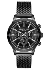 Kenneth Cole New York Men's Multifunction Dual Time Black plated Stainless Steel Watch on Black plated Stainless Steel Mesh Bracelet, 44mm