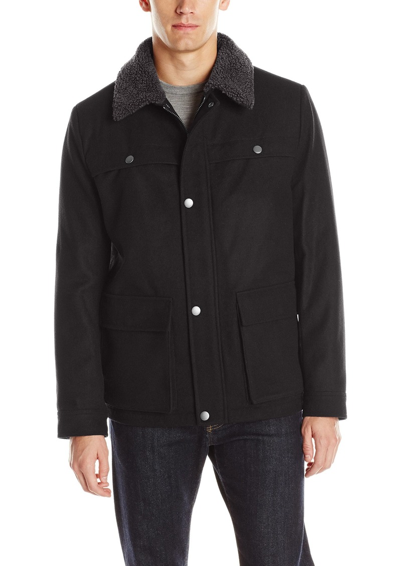 Kenneth Cole New York Mens Wool Car Coat with Sherpa Collar 