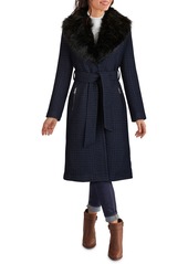 Kenneth Cole New York Plaid Belted Coat with Removable Faux Fur Collar