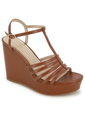 Kenneth Cole New York Women's Celia Platform Wedge Sandals - Cognac Polyurethane