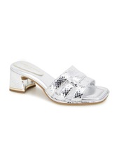 Kenneth Cole New York Women's Harper Woven Strap Slip-On Block Heel Sandals - Silver Snake- Pu
