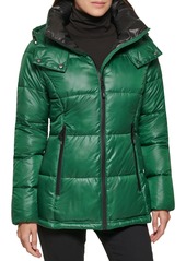 Kenneth Cole New York Women's Horizontal Zip Puffer Jacket EMERALD