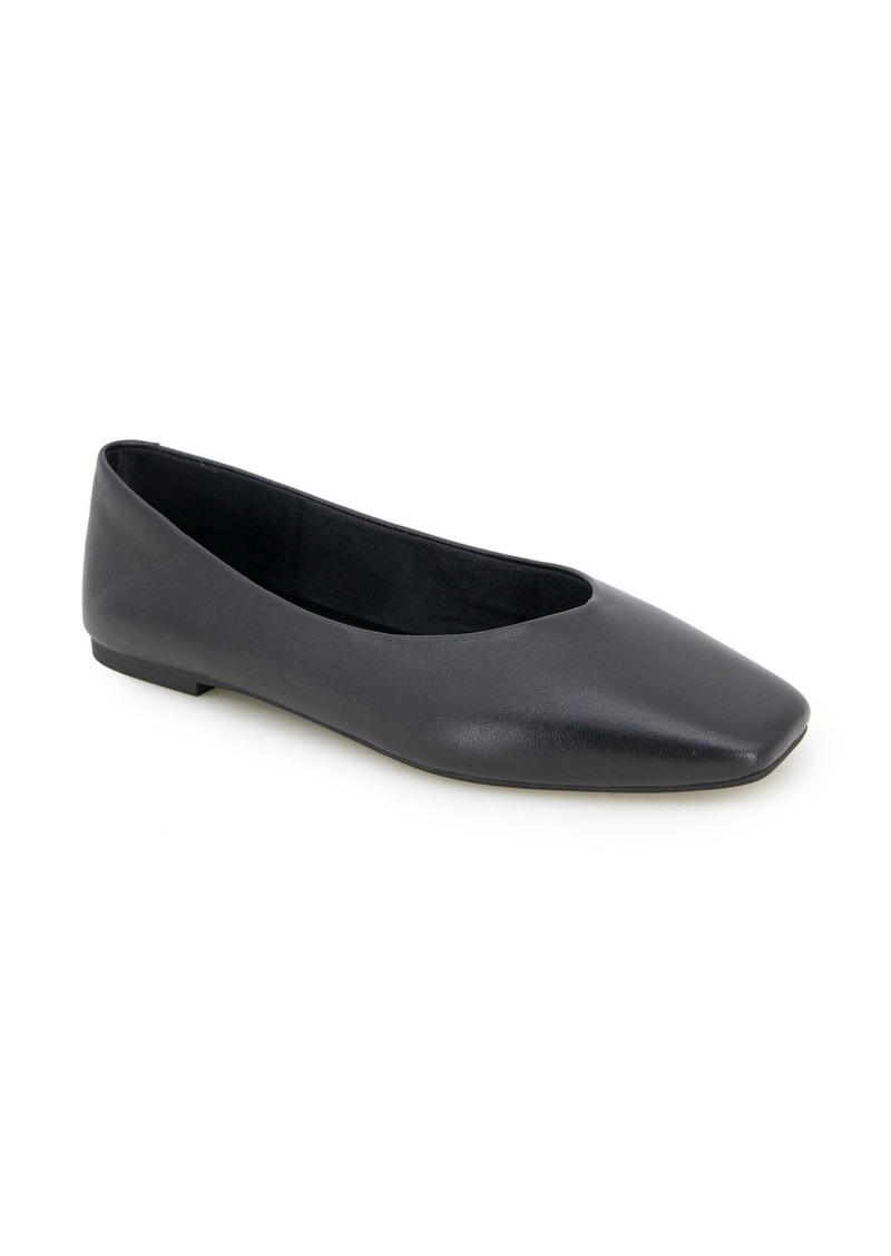 Kenneth Cole New York Women's Johanna Square Toe Ballet Flats - Black Leather