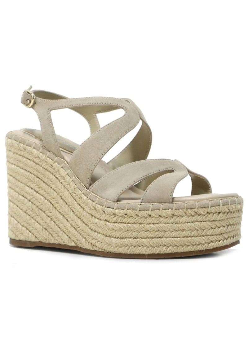 Kenneth Cole New York Women's Solace Espadrille Platform Wedge Sandals - Almond- Kid Suede