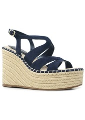 Kenneth Cole New York Women's Solace Espadrille Platform Wedge Sandals - Navy- Kid Suede