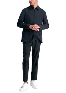 Kenneth Cole Reaction Men's Gabardine Skinny/Extra-Slim Fit Performance Stretch Flat-Front Dress Pants - Black Plaid