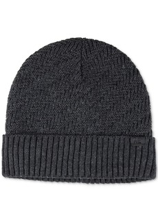 Kenneth Cole Reaction Men's Herringbone Fleece-Lined Ribbed-Knit Beanie - Charcoal