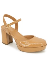 Kenneth Cole Reaction Women's Indya Block Heel Pumps - Camel Patent- Polyurethane