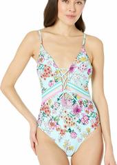 Kenneth Cole REACTION Women's Standard Lace Front One Piece Swimsuit